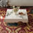 39" Square Modern Metal and Stone Coffee Table with Geometric Legs, Luxury Contemporary Design