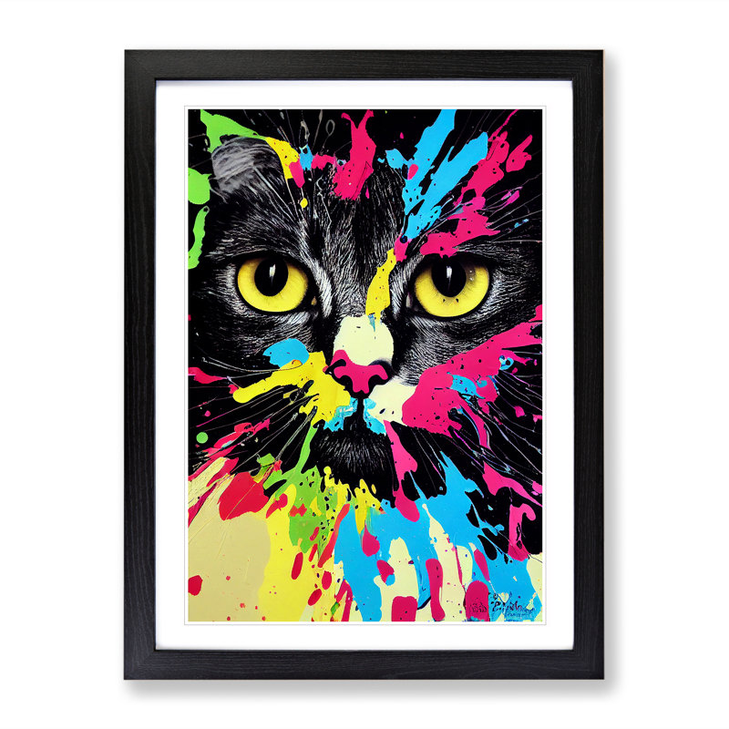 Paint Splat Cat - Framed Print, Black, 64cm H x 46cm W x 2cm D