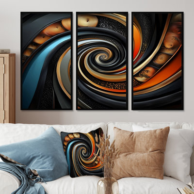 Golden Fractal Celestial Spiral Balance VI - Ensemble d'art mural abstrait fractal
