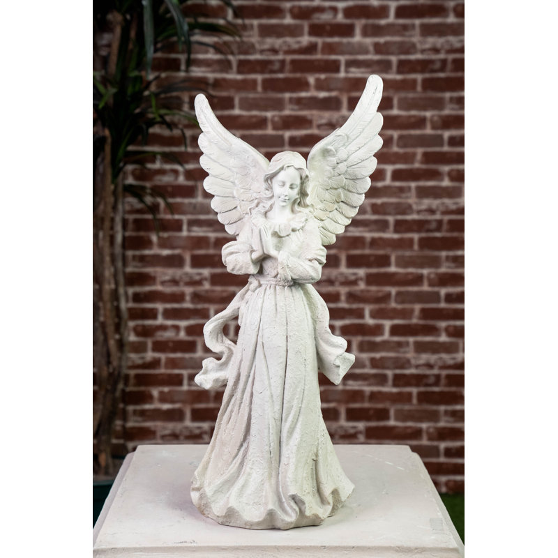 27" Beige Resin Standing Angel with Wings Up Statue