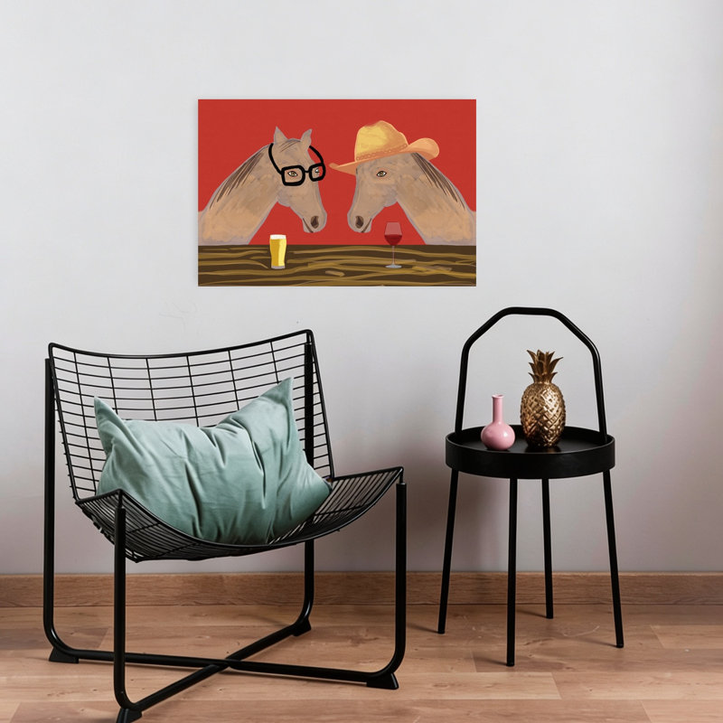 «Funny Horses At Bar Contemporary Horse», reproduction d'art mural, 16" H x 24" W