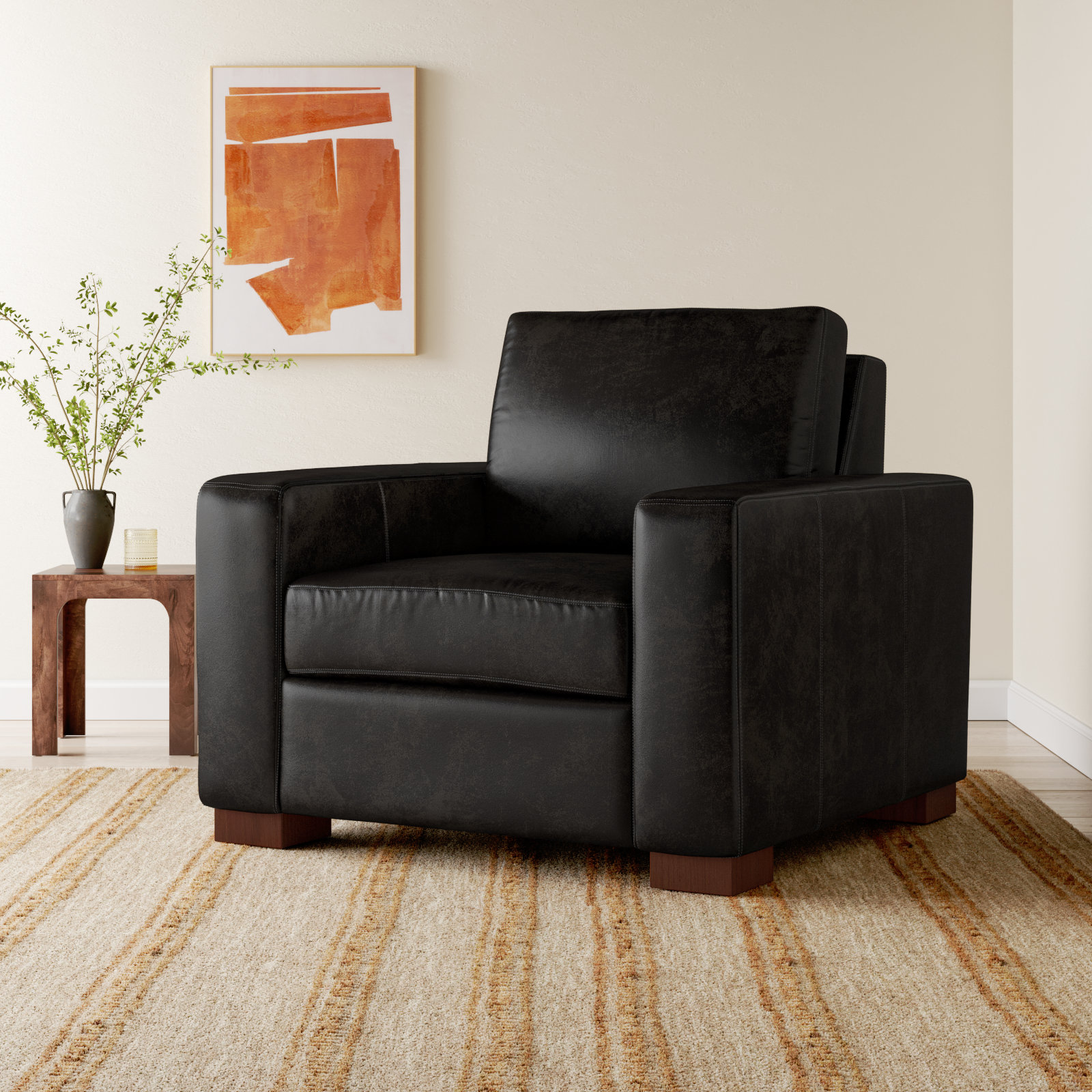 Jonie Upholstered Armchair, Revelation Steel Top Grain Genuine Leather