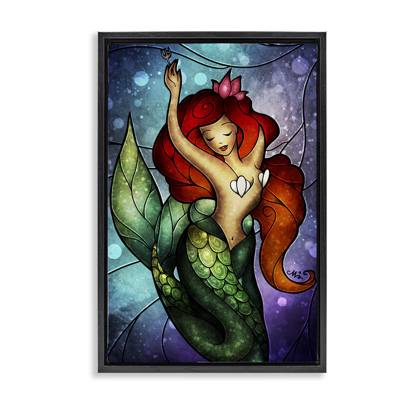 Cadre flottant «Underersea Dreaming Mermaid», conception par Mandie Manzano, Cadre flottant noir de jais, H 25 po x l 17 po