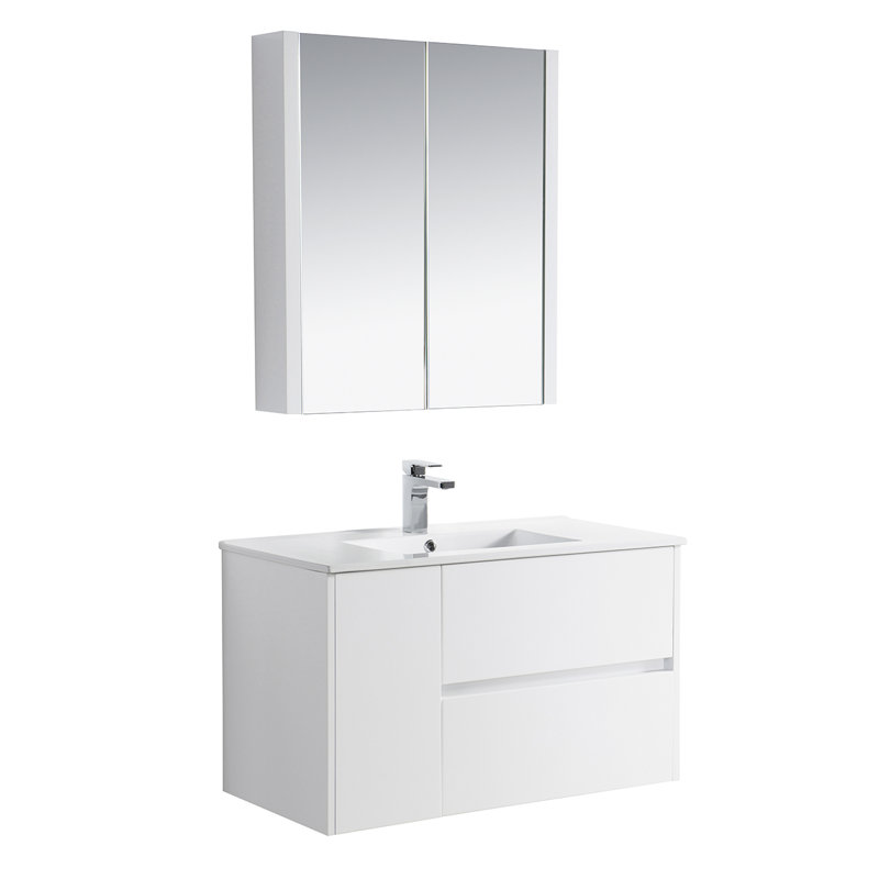 Oquendo 35.875'' Single Bathroom Vanity with Ceramic Top, Glossy White