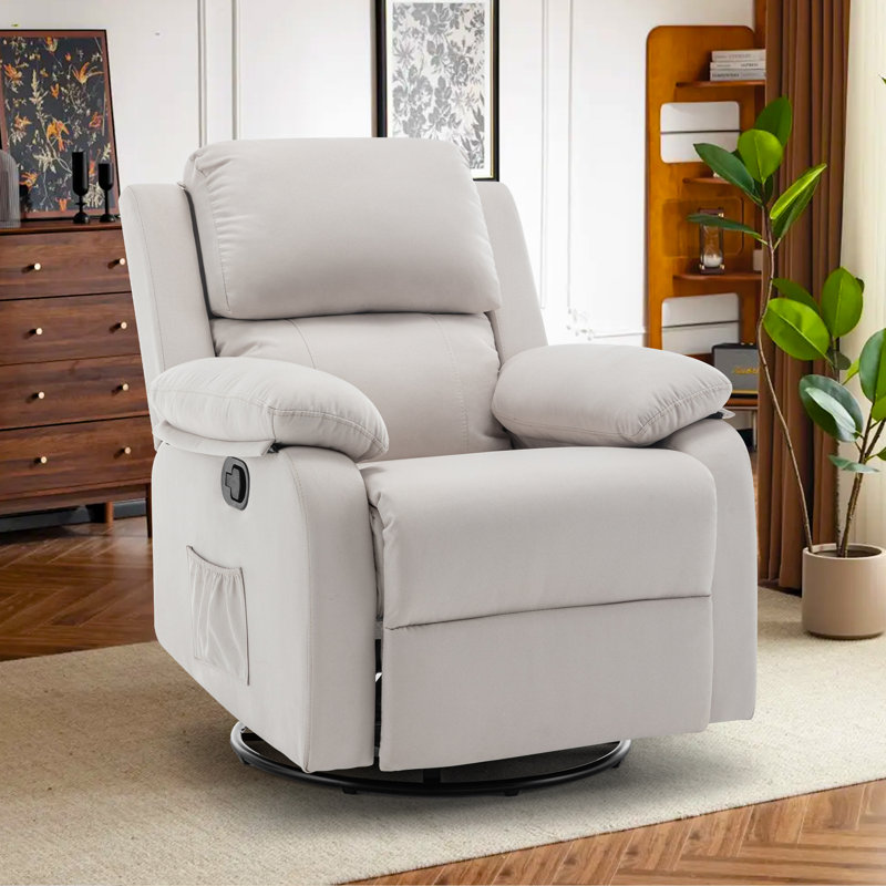Recliner Chair,Manual Recliner, 360 Swivel Recliners For Small Spaces ,Rocker Recliner With Side Pockets, Beige