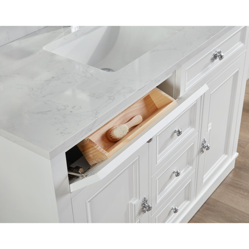48" Solid Wood Sink Vanity  With 1' Artificial Stone Top, Polished Chrome, White