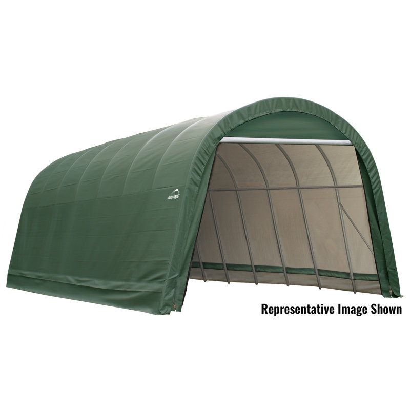 Round Style Shelter, Green Cover, 12' H x 15' W x 28' D, Green