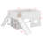 Full Size Low Loft Bed With Slide And Shelves, Wooden Low Loft Bed Frame With Storage Shelves, Door And Window Design-1886583286