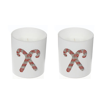 7Oz Matte White Jar Scented Candle (Candy Cane) (Peppermint) - Set Of 2