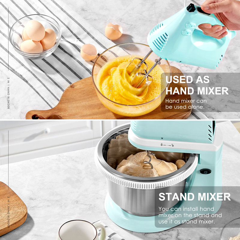Robot de pâtisserie 2 en 1 avec bol de 3 litres – Robot de cuisine électrique avec crochets pétrisseurs et fouets pour glaçages, meringues et plus encore