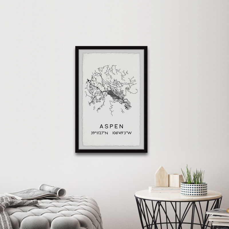 Aspen, Colorado - Image encadrée d'art textuel sur papier, H 18 po x l 12 po x P 1,5 po