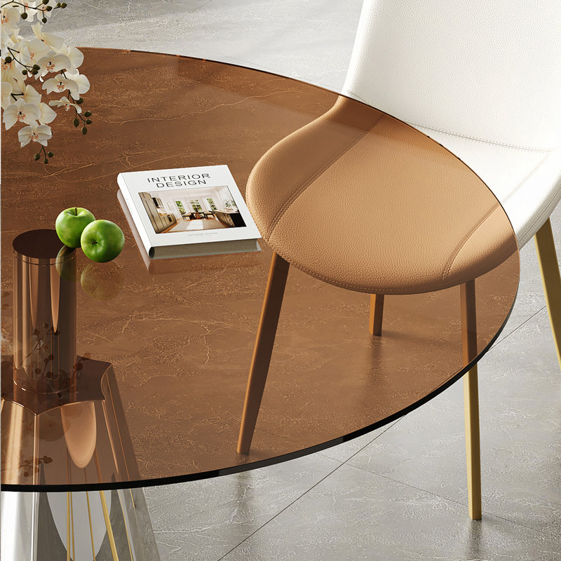 Table de salle à manger compacte de 35 po, plateau en verre noir moderne Mid-Century et base évasée argentée pour la cuisine, le salon et le thé