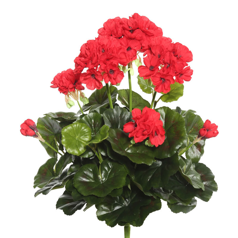 Artificial Polyester Geranium Bush, 15.25" H x 10" W x 10" D, Red