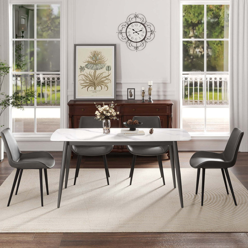Table de salle à manger 62,99 po, Gris foncé, Blanc