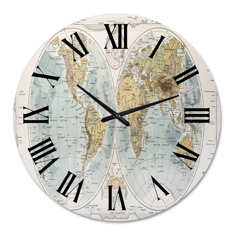 Ancient Map of The World II - Rustic wall clock, 29" H x 29" W x 1" D