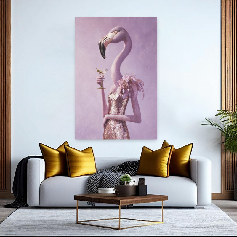 Flamingo In Cocktail Dress Surreal Contemporary Bird Flamingo Wall Art Print, 152.4cm H x 101.6cm W