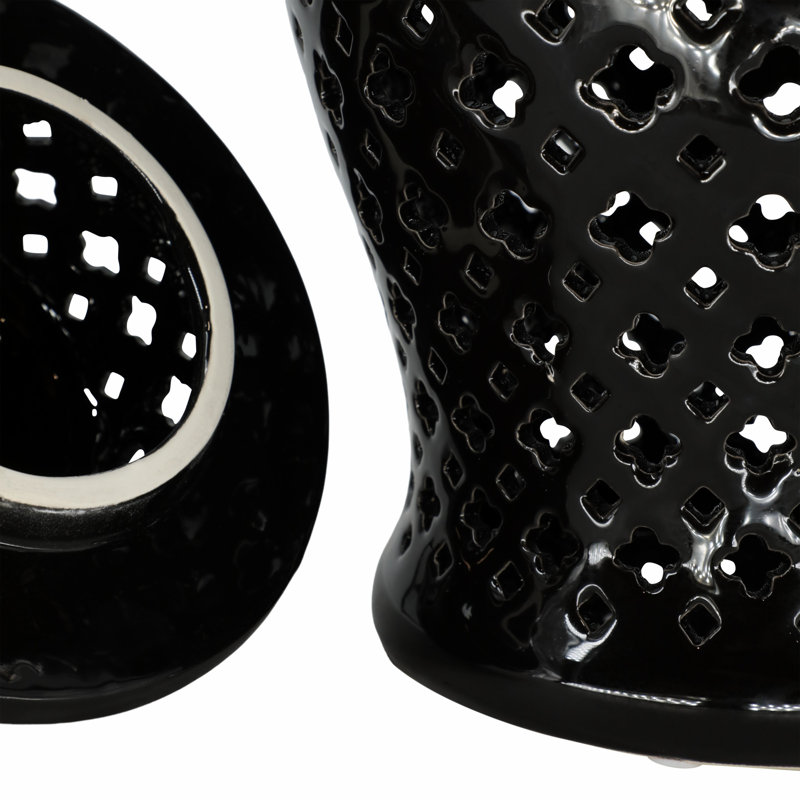 Grand pot décoratif en céramique avec couvercle pour la décoration intérieure, H 24 po x l 14 po x P 11,81 po, Noir