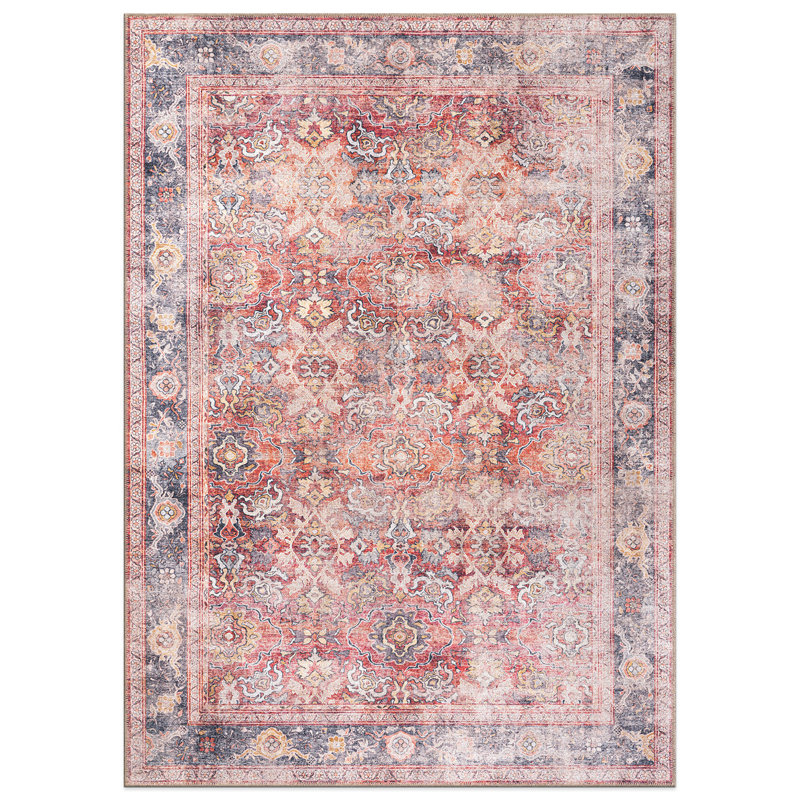 Tapis antidérapant à bordure rétro lavable à la machine, Rectangle 10 pi x 14 pi