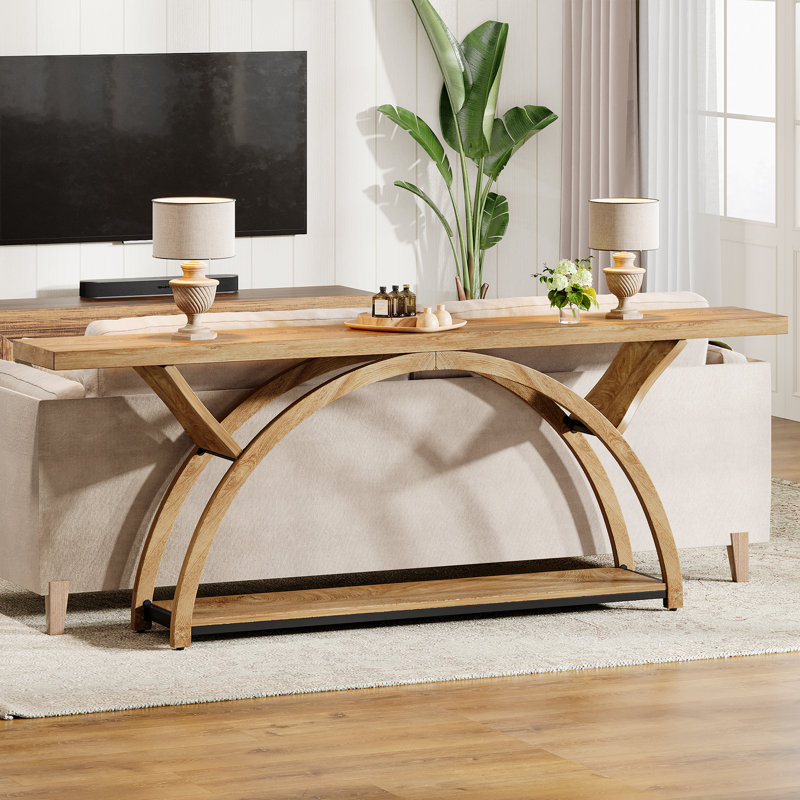 Console 70,87 po avec tablette de rangement, canapé industriel rustique avec cadre en demi-lune pour le hall d'entrée ou le salon
