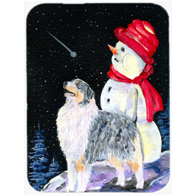 Australian Shepherd and Snowman Rectangle Glass Cutting Board