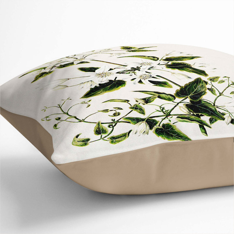 Floral Square Throw Cushion, Stone, 40cm H x 40cm W x 15cm D