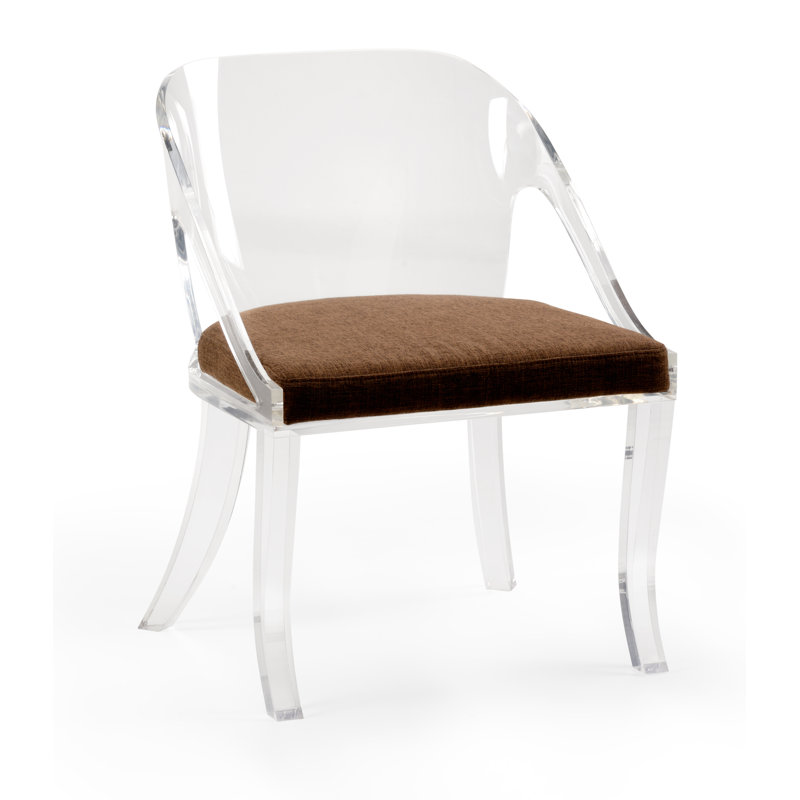 Clear Acrylic Armchair with Brown Fabric Seat
