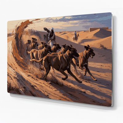 Chiens, art mural brun en métal Sloughi