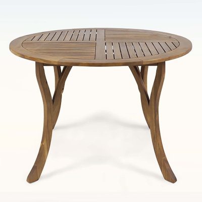 Round Wood Dining Table,Weather-Resistant Slatted Design for Indoor and Outdoor Use