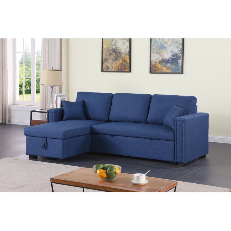 Dishaan Convertible Sleeper Sofa with Reversible Chaise, Blue 100% Polyester
