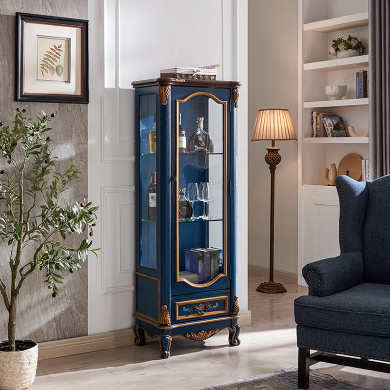 Bleu massif + bois manufacturé + vitrines, Bleu