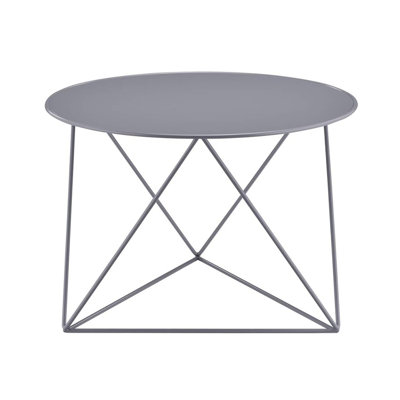 Table de bout ronde en métal avec finition grise