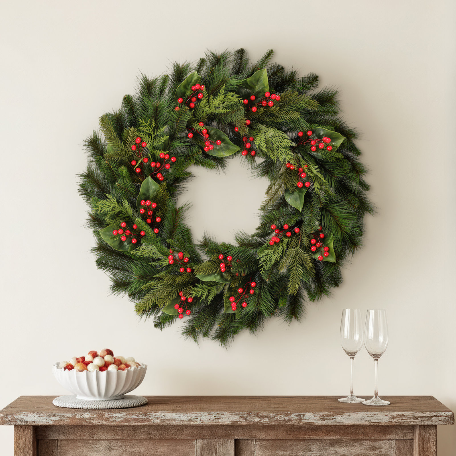 36" Uv Pine/Magnolia/Berry Spruce Wreath