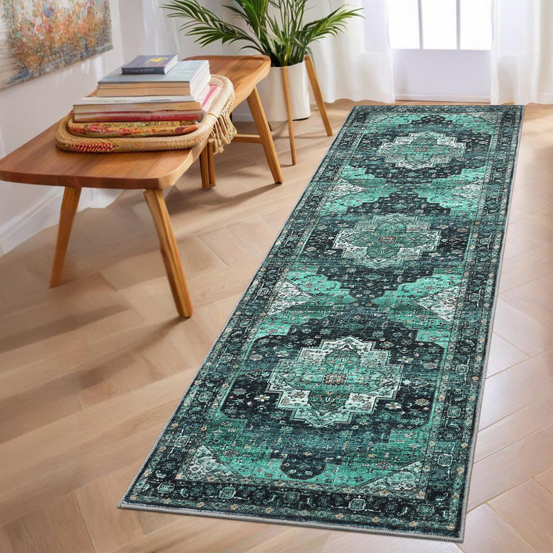 Mcquay Oriental Machine Washable Area Rug for Living Room Non-Slip Vintage Carpet with Rubber Backing for Bedroom Hallway Dining Room Kitchen Office Farmhouse