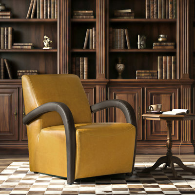  Peru 26.5"W Modern Napa Full Top Grain Genuine Leather Armchair with Unique Arms