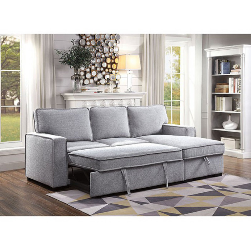 Boize Upholstered L-Shaped Sectional Reversible, Light Gray Polyester Blend