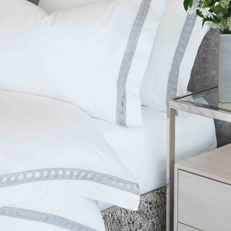 Celine Sateen Duvet Cover, King Duvet Cover, White/Silver