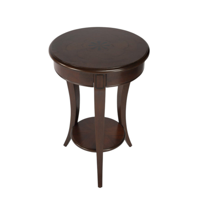Table de bout ronde 26 "en bois brun foncé et bois avec tablette