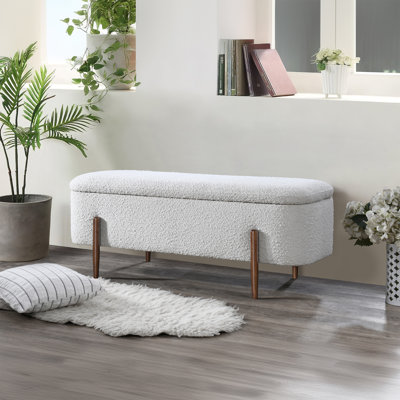 Banc de rangement rembourré en tissu ivoire Mid-Century de 48 po Paxo