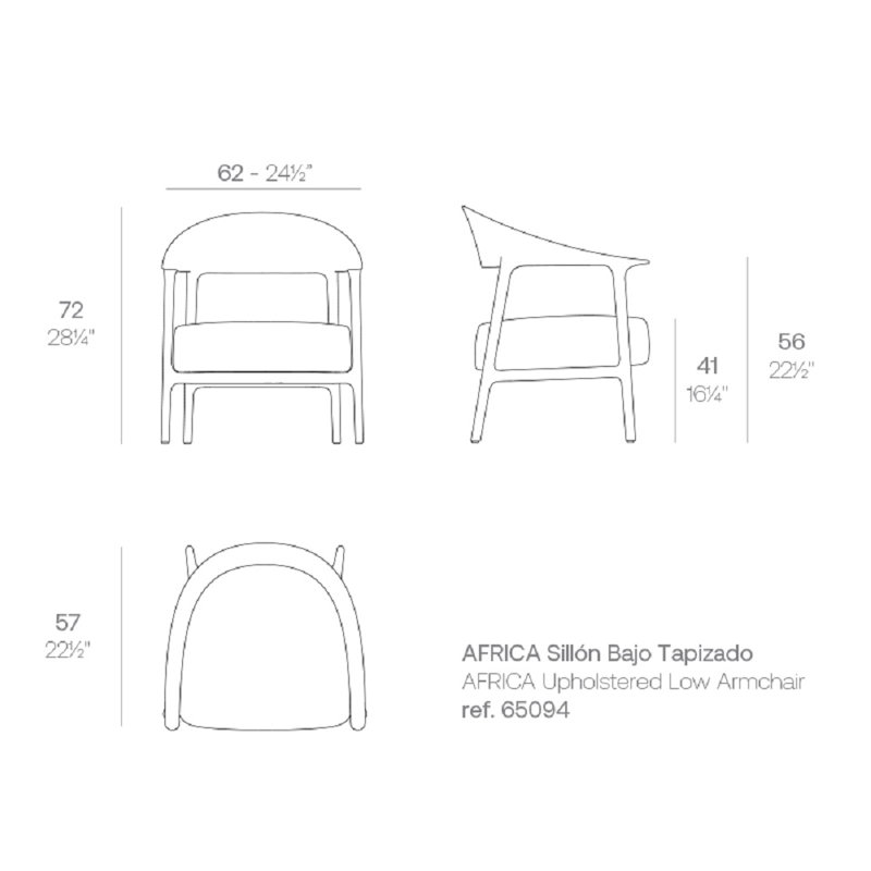 Africa Upholsetered Low Armchair, Fisterra Tortora 10135 Cushion/Tortora Frame