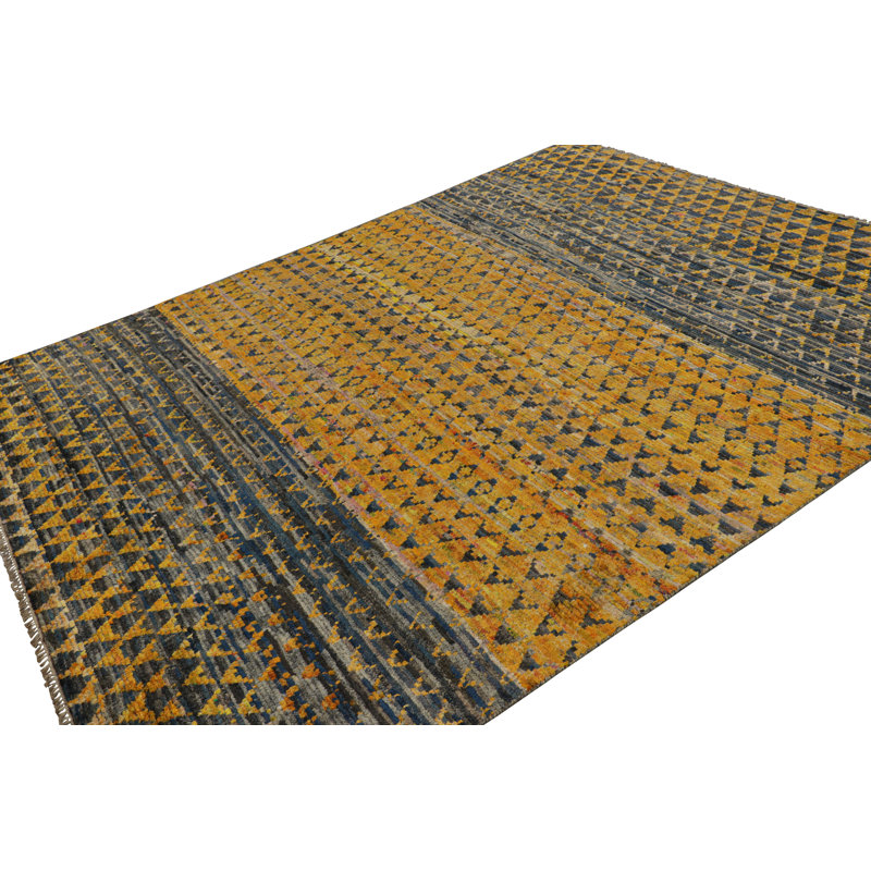 Rug & Kilim’S Contemporary Rug With Gray And Gold Geometric Patterns