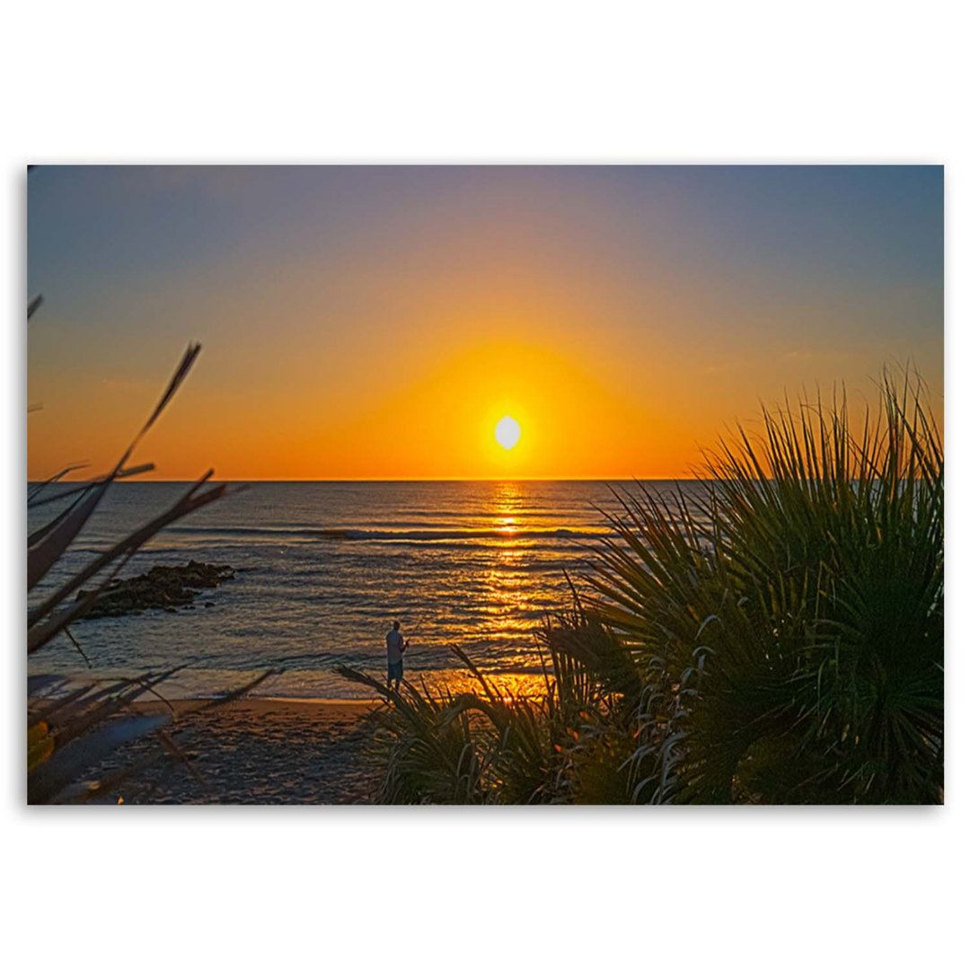 Leinwandbild Angler and sunset