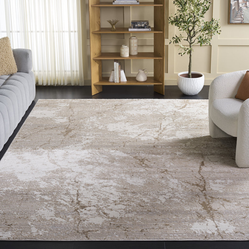 Tapis beige / ivoire en polypropylène tissé à la machine Marble, Rectangle 8 pi x 10 pi