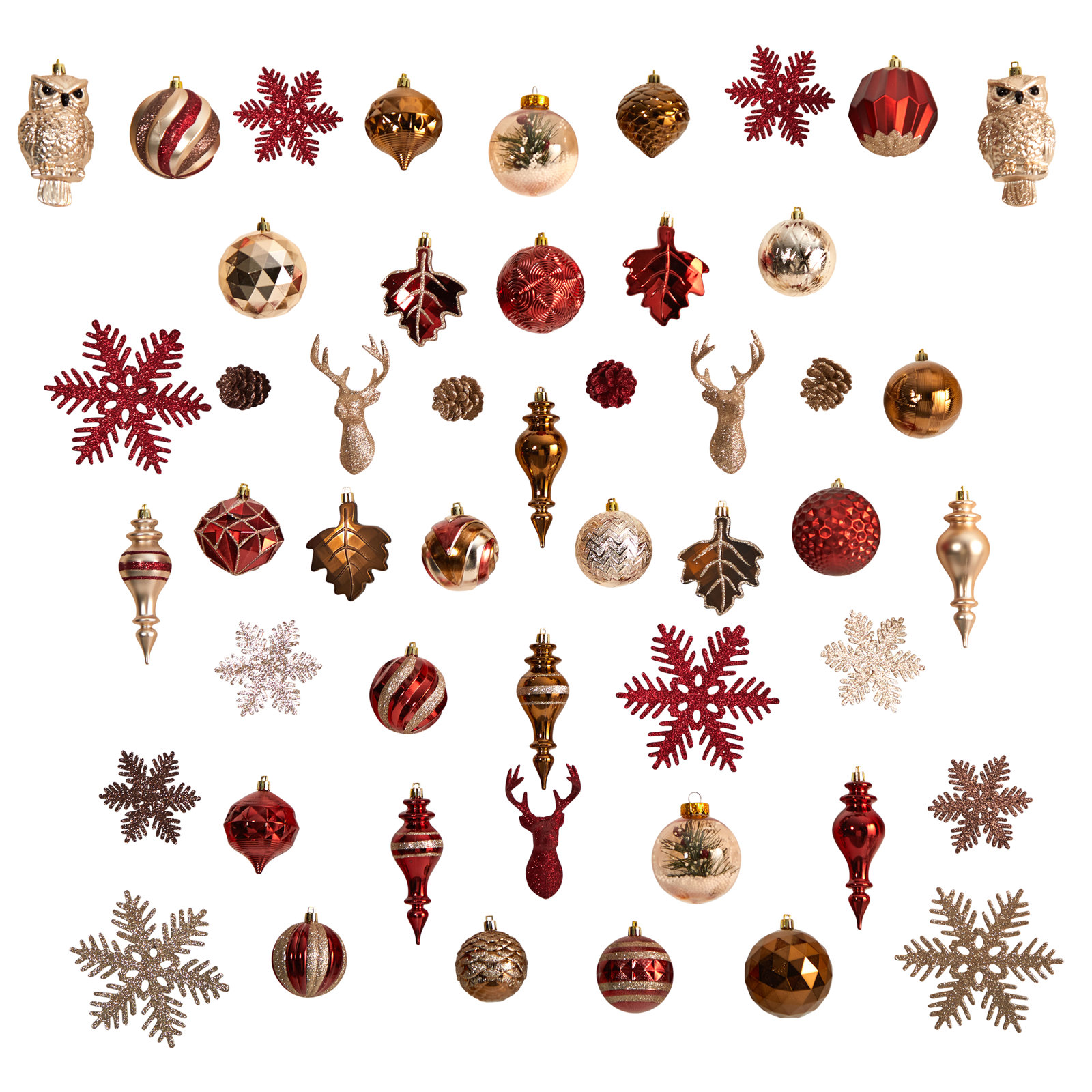 52 Piece Deluxe Tree Box Reusable Container Holiday Shaped Ornament Set