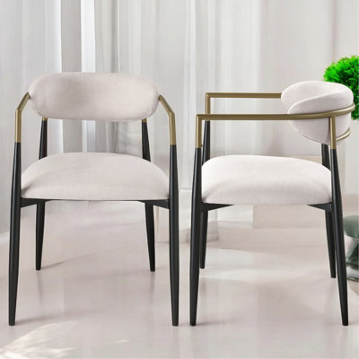 2pcs Side Chairs - Beige Linen Upholstery, Marble Table Top, Metal Frame, Padded Seats, 19" Seat Width & Depth, Wonderful Chair (2) Black Base, Tabletop, Back, Seat, 220lb Weight Capacity