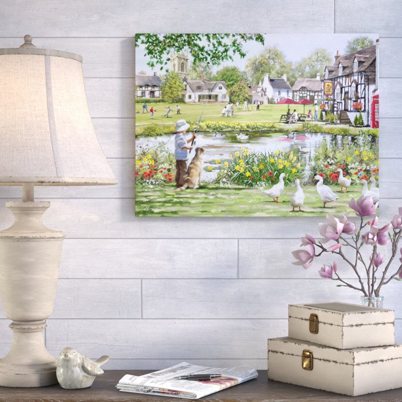 « village green », reproduction sur toile tendue, H 35 po x l 47 po x P 2 po