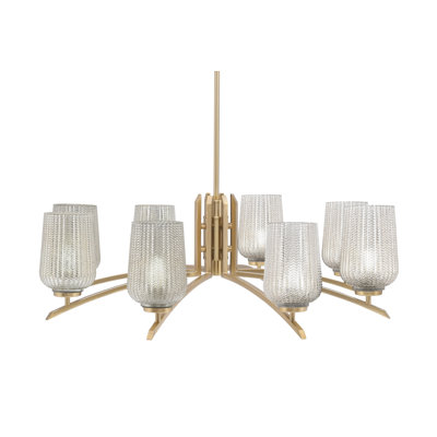Lustre 8 lumières kurve présenté dans une finition laiton nouvel âge avec verre de 5 po