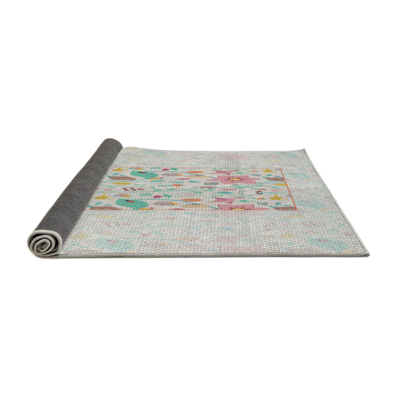 Tapis beige/vert/rose tissé à la machine, Rond 5 pi