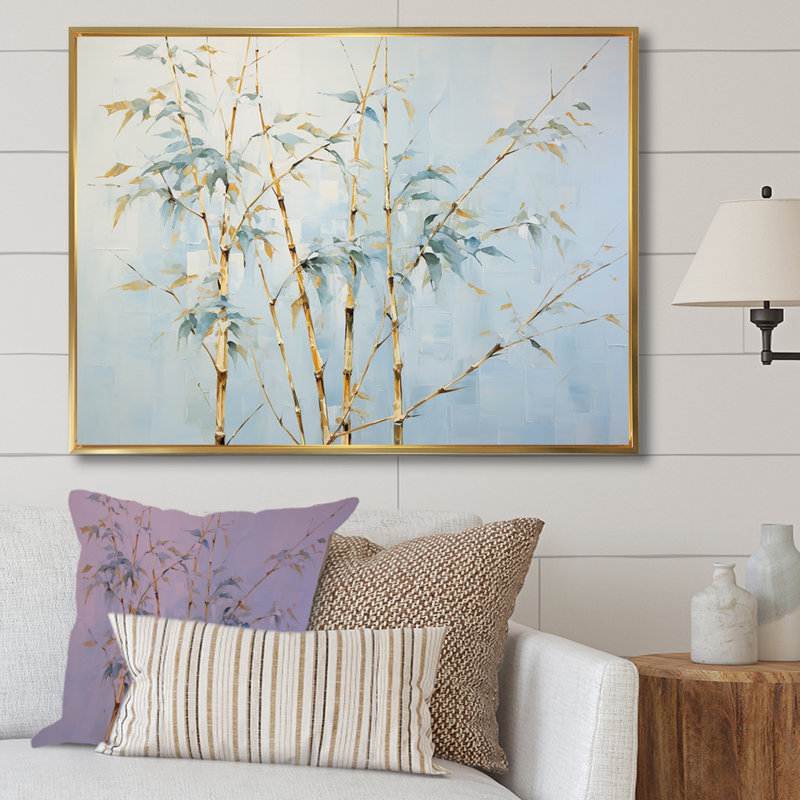 «Blue Zen Moment», art mural en bambou, H 12 po x l 20 po x P 1 po, Cadre flottant doré