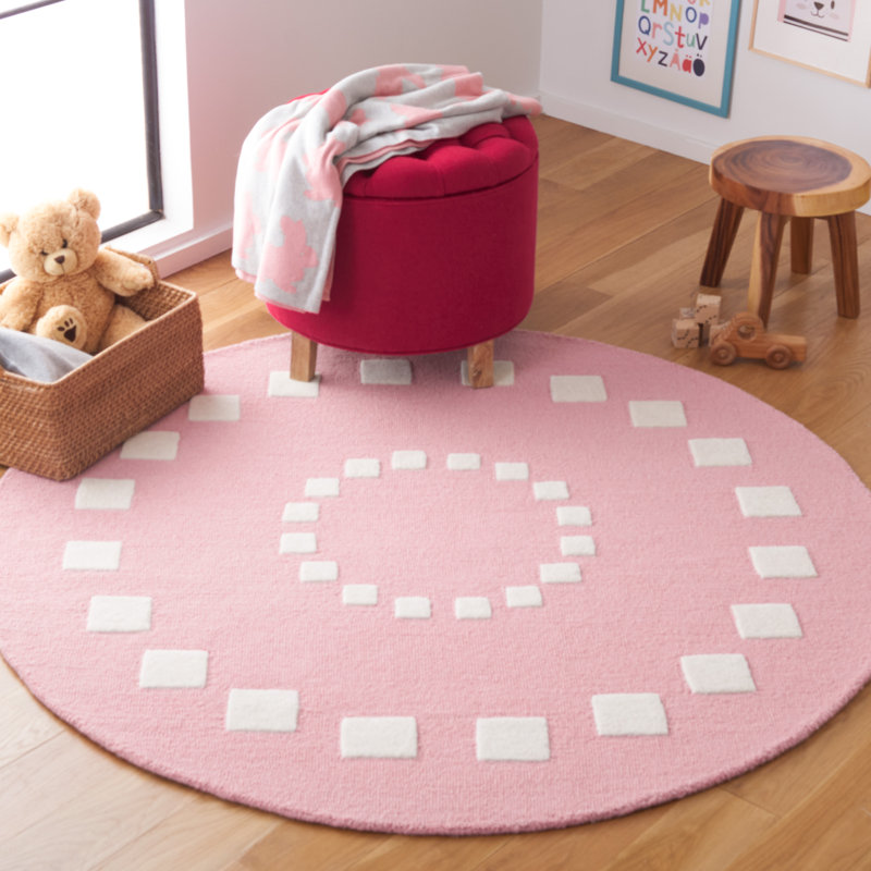 Tapis rond rose / blanc touffeté à la main Eldyn, Rond 5 pi