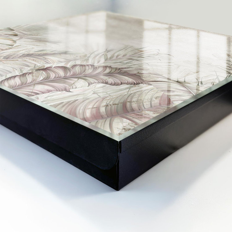 Key storage cabinet, Opens to the right, 30x30x5, White, Exotic leaves in pastel shades, 